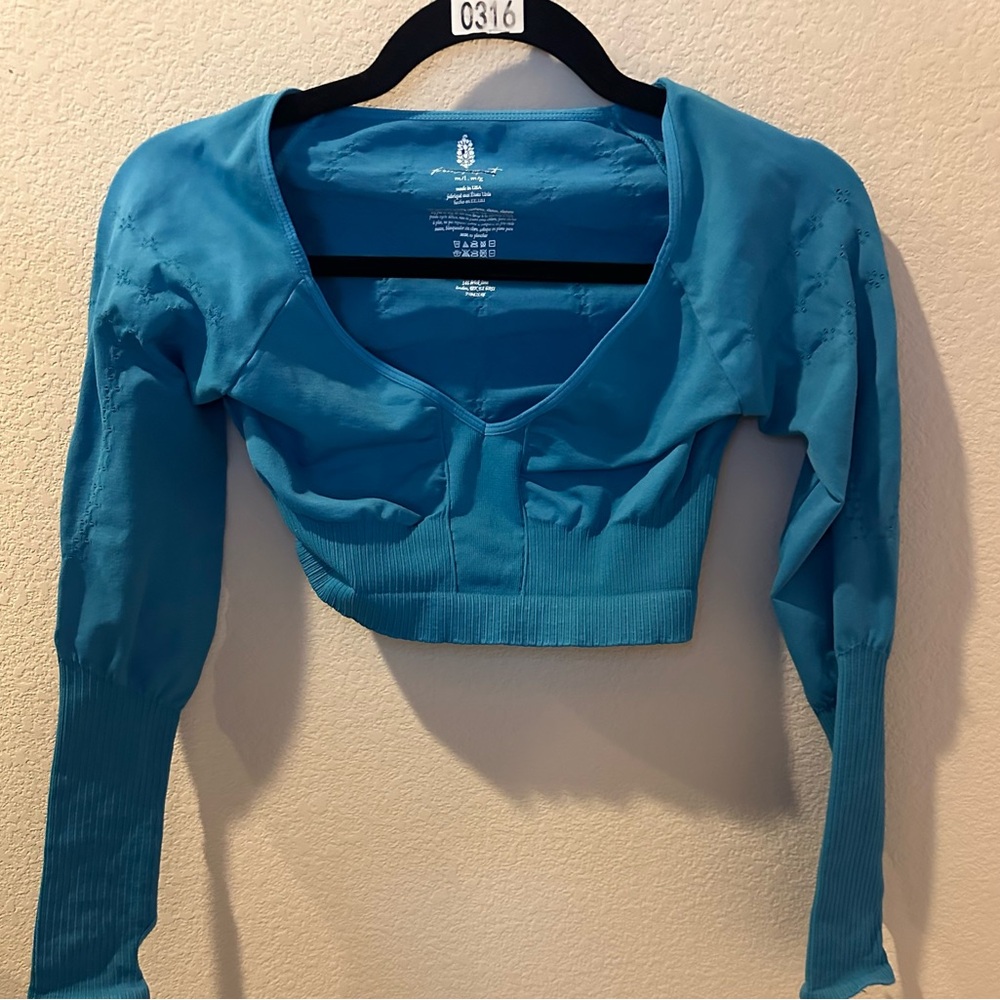 Free People Blue Fitted Crop Bodysuit - Picture 2 of 4